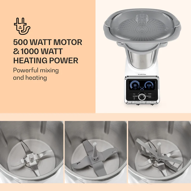 Klarstein GrandPrix Küchenmaschine, 500W-1000 W 2,5 L Edelstahl-Rührschüssel – Bild 3