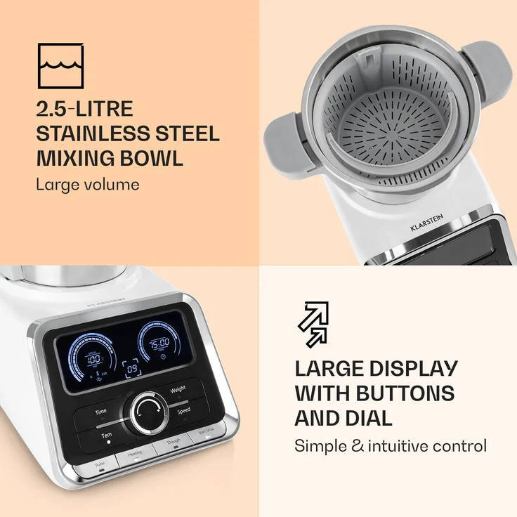 Klarstein GrandPrix Küchenmaschine, 500W-1000 W 2,5 L Edelstahl-Rührschüssel – Bild 4