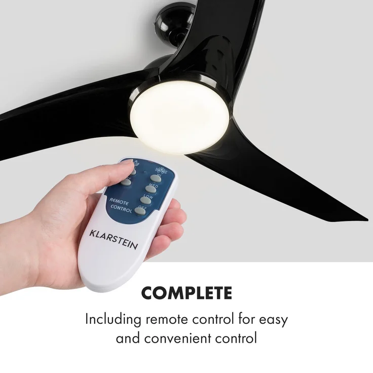 Figo Deckenventilator | 2-in-1: Ventilator & Deckenlampe | Ø 52 Zoll (132 cm ) | 3 Flügel | 10.039 m³/h | 2 Laufrichtungen | 3 Geschwindigkeiten | max. 51 dB | Fernbedienung Schwarz – Bild 3