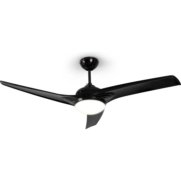 Figo Deckenventilator | 2-in-1: Ventilator & Deckenlampe | Ø 52 Zoll (132 cm ) | 3 Flügel | 10.039 m³/h | 2 Laufrichtungen | 3 Geschwindigkeiten | max. 51 dB | Fernbedienung Schwarz