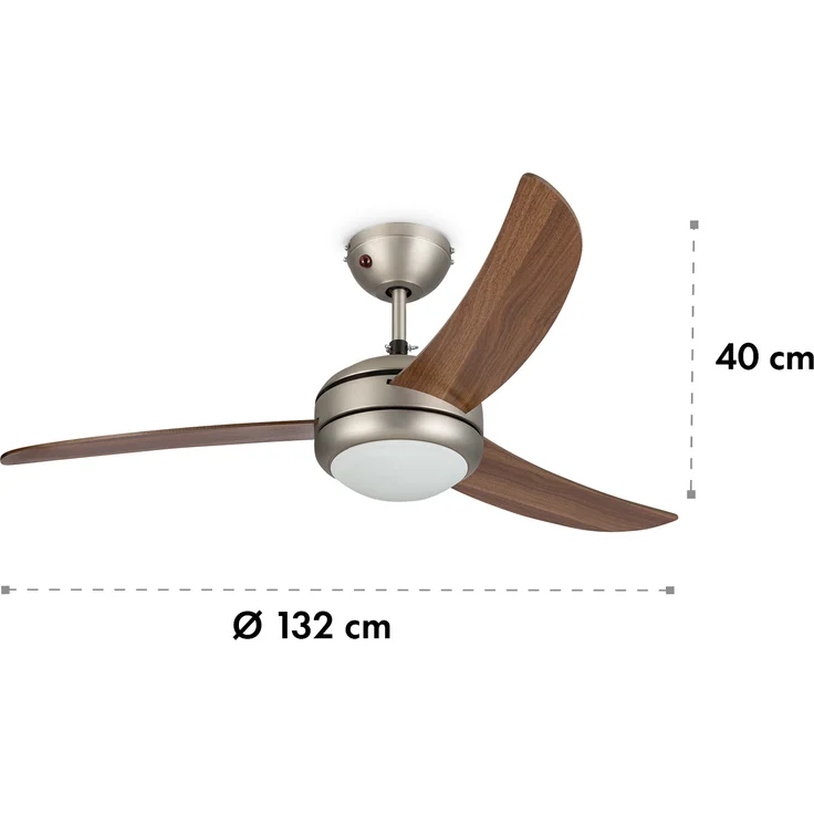 El Paso Deckenventilator | 2-in-1: Ventilator & Deckenlampe | Ø 52 Zoll (132 cm ) | 3 Flügel | 10.344 m³/h | 2 Laufrichtungen | 3 Geschwindigkeiten | 180 U/min | max. 49 dB | Fernbedienung Dunkelbraun – Bild 7
