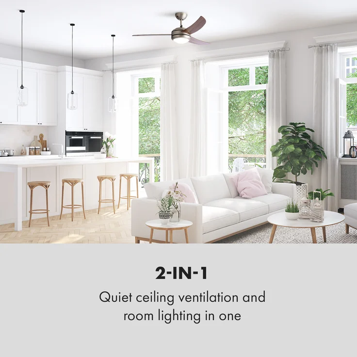 El Paso Deckenventilator | 2-in-1: Ventilator & Deckenlampe | Ø 52 Zoll (132 cm ) | 3 Flügel | 10.344 m³/h | 2 Laufrichtungen | 3 Geschwindigkeiten | 180 U/min | max. 49 dB | Fernbedienung Dunkelbraun – Bild 2