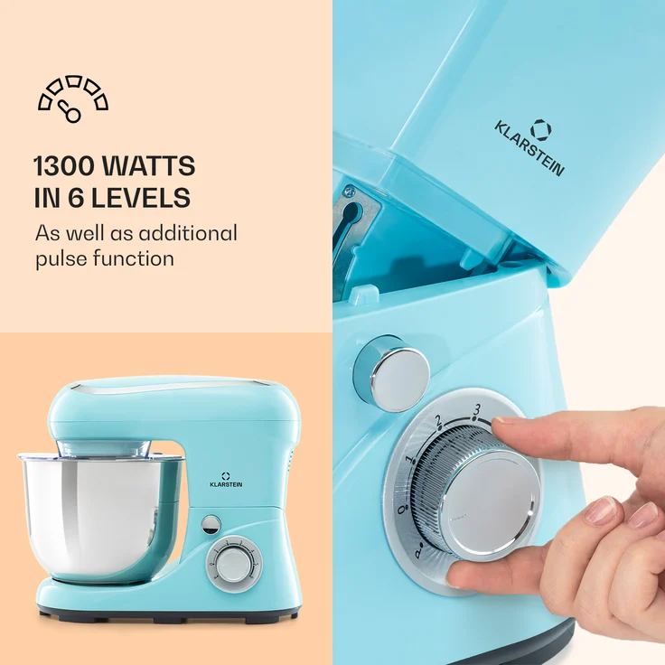Klarstein Bella Pico 2G Küchenmaschine, 1200 W, 1,6 PS, 6 Stufen, 5 Liter, blau – Bild 3