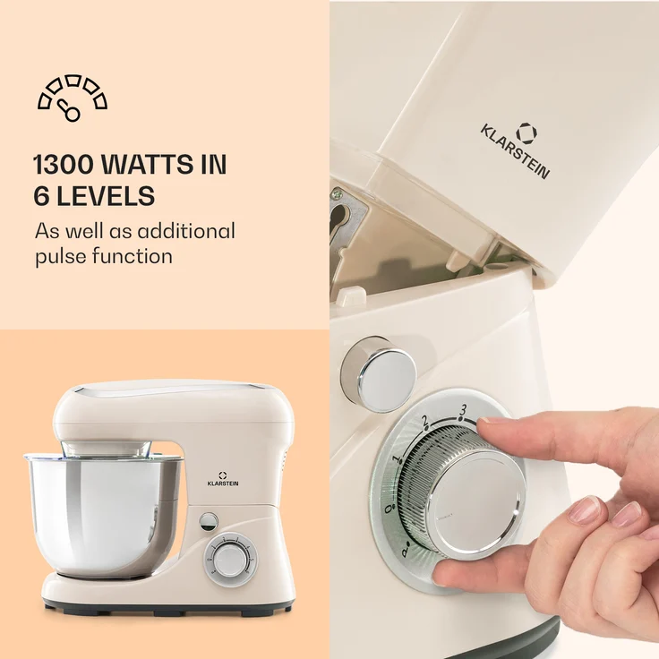 Klarstein Bella Pico 2G Küchenmaschine, 1200 W, 1,6 PS, 6 Stufen, 5 Liter, creme – Bild 3