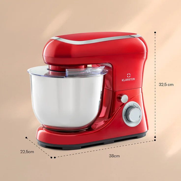 Klarstein Bella Pico 2G Küchenmaschine, 1200 W, 1,6 PS, 6 Stufen, 5 Liter, rot – Bild 6