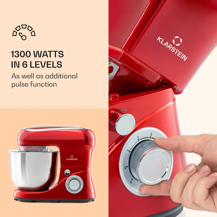 Klarstein Bella Pico 2G Küchenmaschine, 1200 W, 1,6 PS, 6 Stufen, 5 Liter, rot – Bild 3