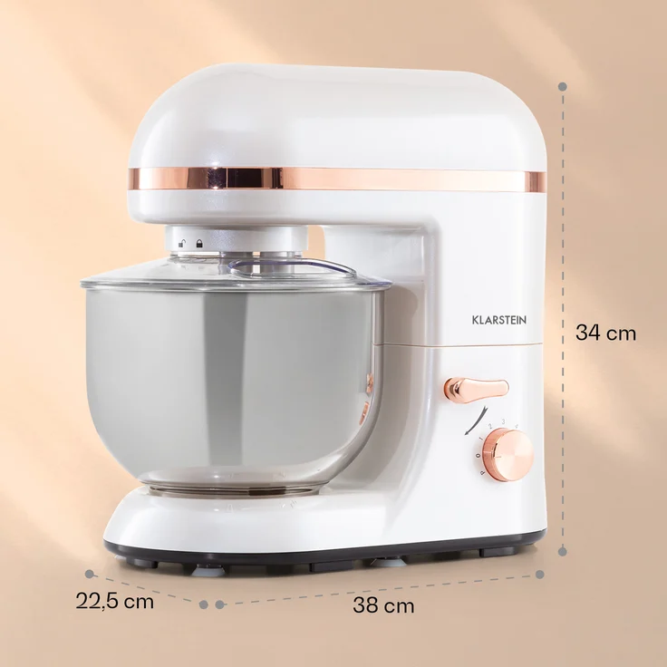 Klarstein Bella Elegance Küchenmaschine, 1300 W, 1,7 PS, 6 Stufen 5 Liter, weiß-kupfer – Bild 7