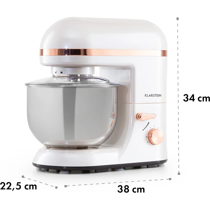 Klarstein Bella Elegance Küchenmaschine, 1300 W, 1,7 PS, 6 Stufen 5 Liter, weiß-kupfer – Bild 8
