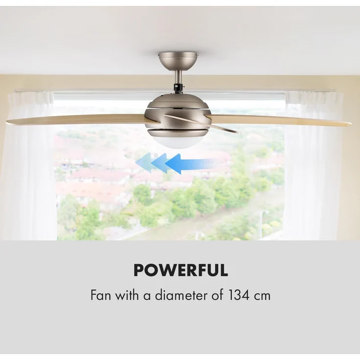 Bolero 2-in-1-Deckenventilator 134cm Leuchte 55W Luftdurchsatz 10.212 m³/h max. Ahornflügel Fernbedienung Ahorn – Bild 5