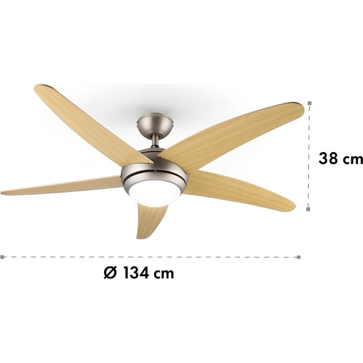 Bolero 2-in-1-Deckenventilator 134cm Leuchte 55W Luftdurchsatz 10.212 m³/h max. Ahornflügel Fernbedienung Ahorn – Bild 7