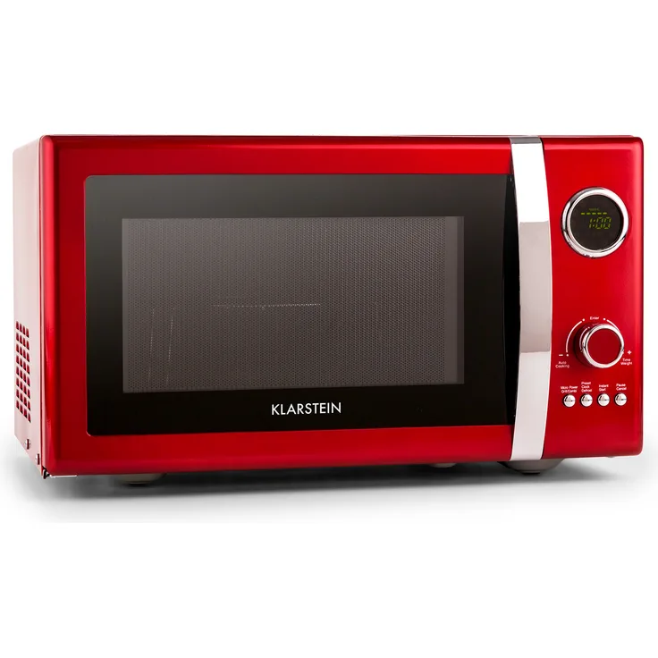 Klarstein Fine Dinesty 2in1 Mikrowelle mit Grill, Retro-Design, Standgerät, 23 Liter Garraum, 1000 Watt, 12 Programme, rot