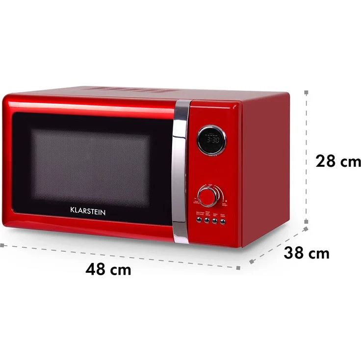 Klarstein Fine Dinesty 2in1 Mikrowelle mit Grill, Retro-Design, Standgerät, 23 Liter Garraum, 1000 Watt, 12 Programme, rot – Bild 8