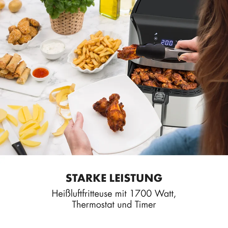 Klarstein Aero Vital deluxe Heißluftfritteuse 1700W 5,4 Liter Edelstahl silber – Bild 2