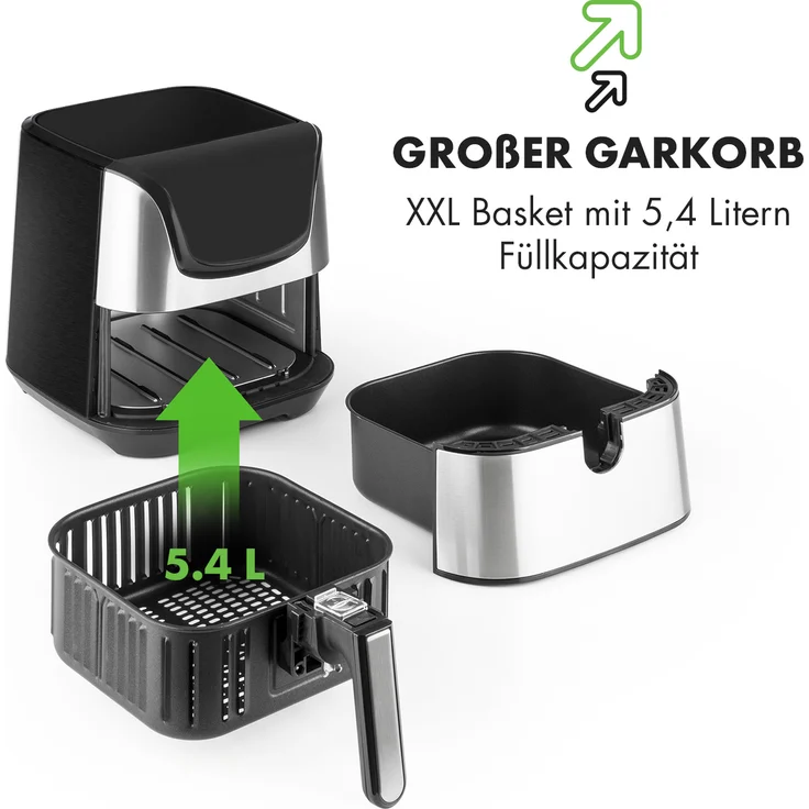 Klarstein Aero Vital deluxe Heißluftfritteuse 1700W 5,4 Liter Edelstahl silber – Bild 9