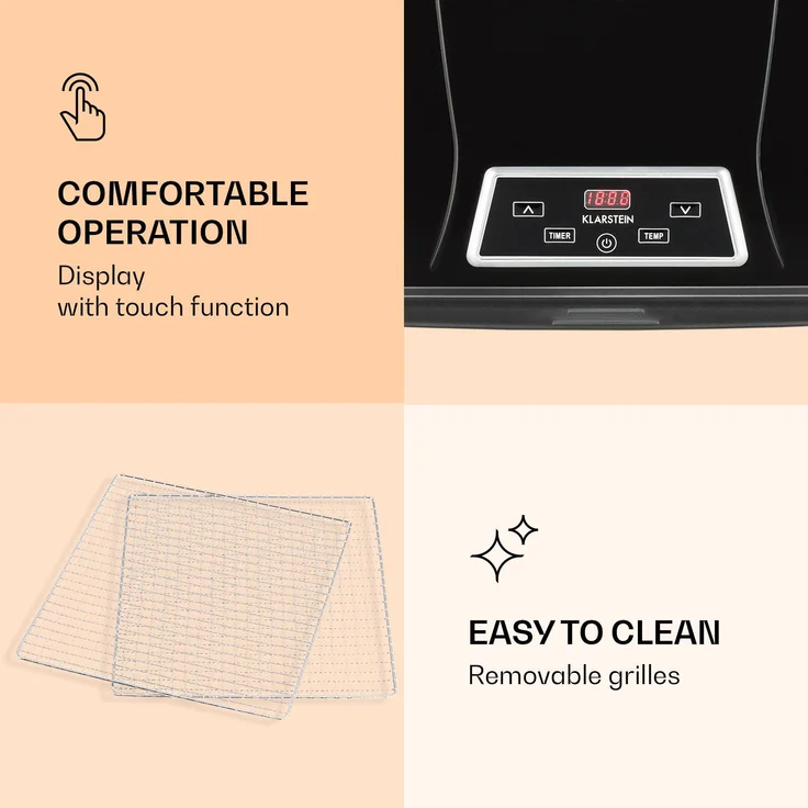 Klarstein Fruit Jerky Plus 6 Dörrautomat Timer 6 Ablagen Blech 420-500W schwarz – Bild 4