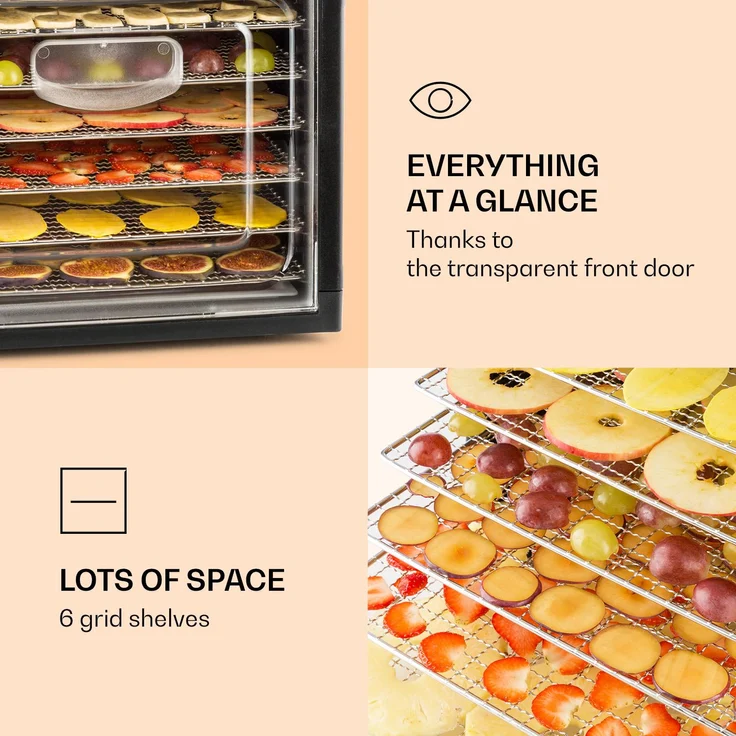 Klarstein Fruit Jerky Plus 6 Dörrautomat Timer 6 Ablagen Blech 420-500W schwarz – Bild 3