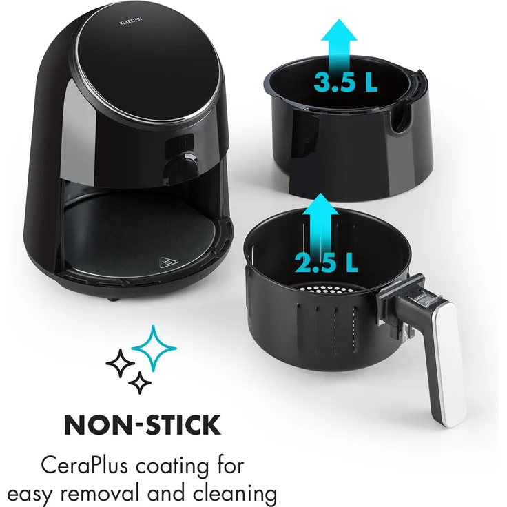 Klarstein AirVital Heißluftfritteuse 1300W 2,5l CeraPlus-Antihaft Touch schwarz – Bild 6