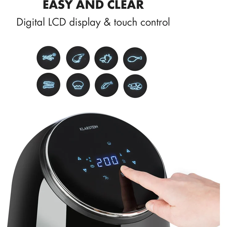 Klarstein AirVital Heißluftfritteuse 1300W 2,5l CeraPlus-Antihaft Touch schwarz – Bild 5