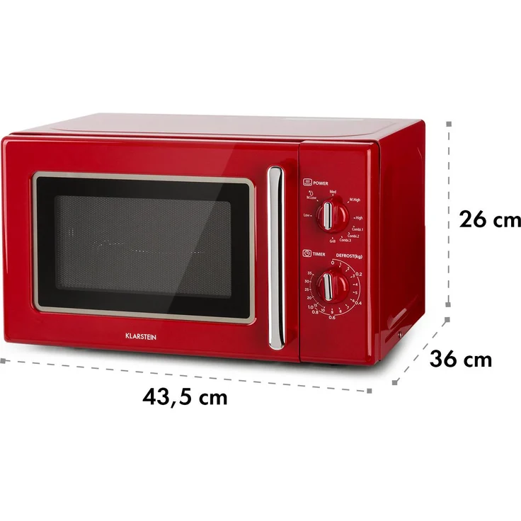 Klarstein Caroline Retro-Design Mikrowellen mit Grill, Standgerät, 20 Liter, 700 W, QuickSelect, rot – Bild 10