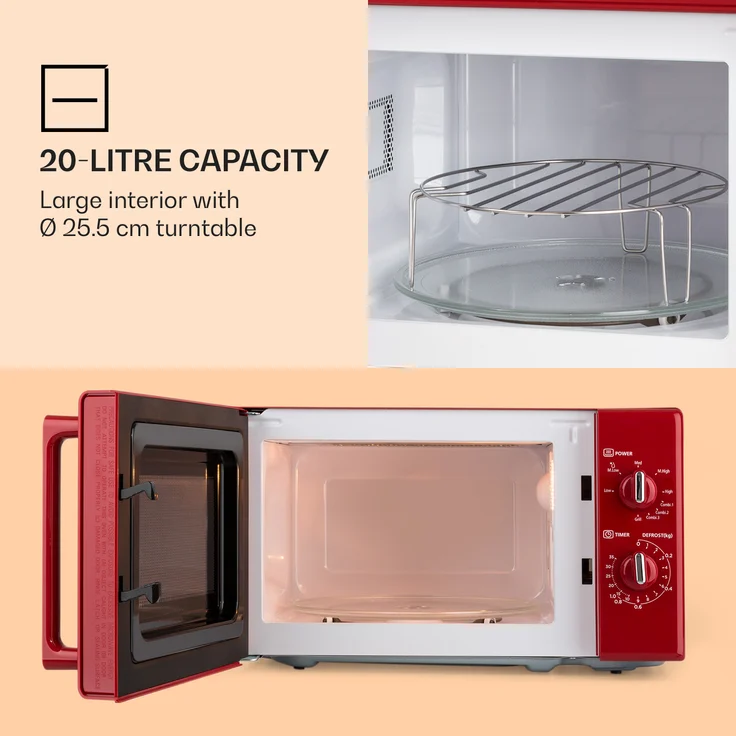 Klarstein Caroline Retro-Design Mikrowellen mit Grill, Standgerät, 20 Liter, 700 W, QuickSelect, rot – Bild 3