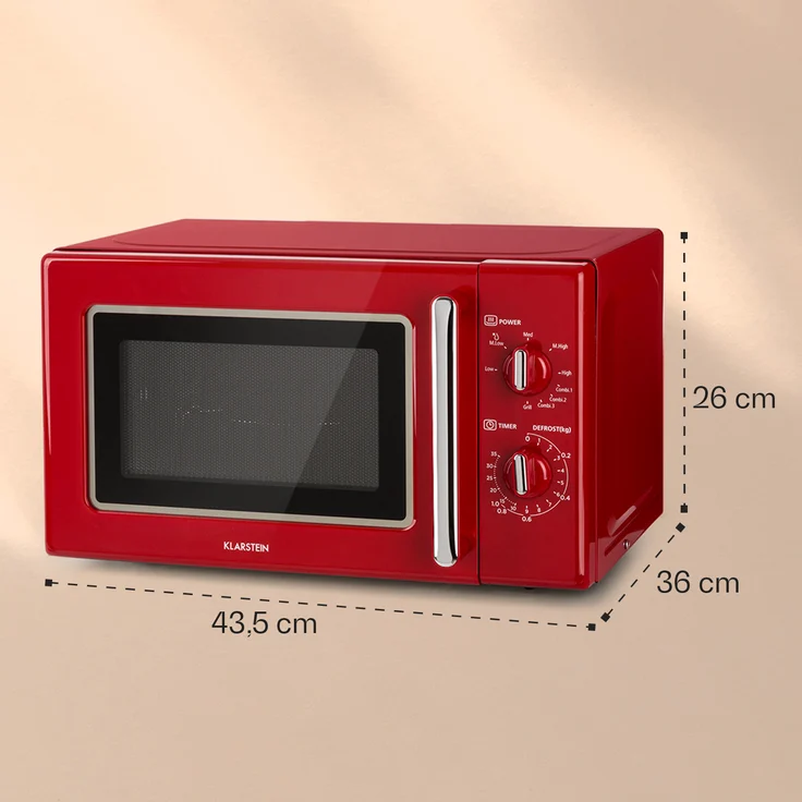 Klarstein Caroline Retro-Design Mikrowellen mit Grill, Standgerät, 20 Liter, 700 W, QuickSelect, rot – Bild 6