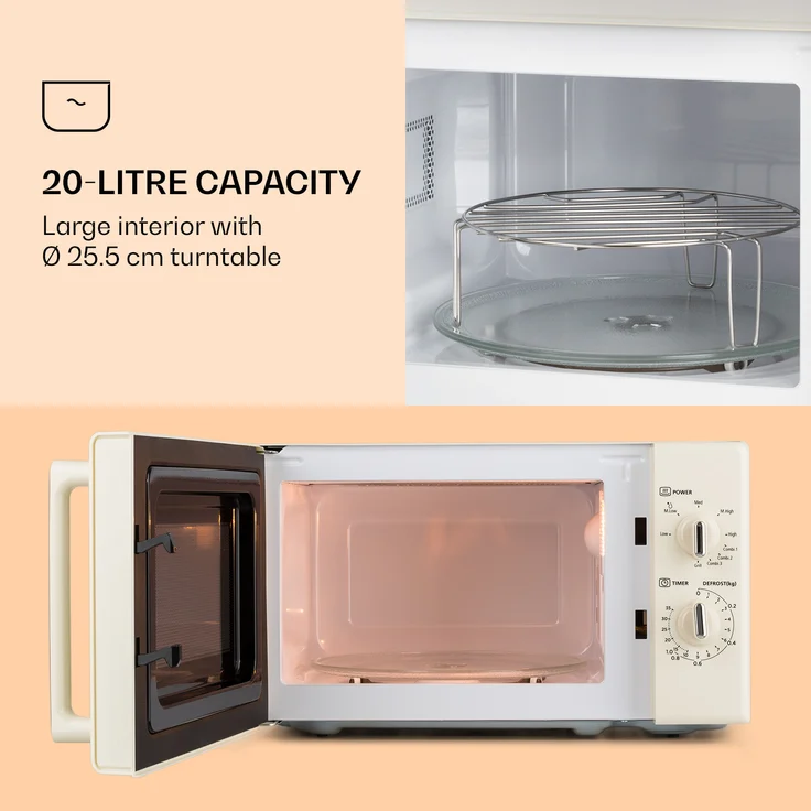 Klarstein Caroline Retro-Design Mikrowelle mit Grill, Standgerät, 20 Liter Garraum, 700 Watt, QuickSelect, creme – Bild 3