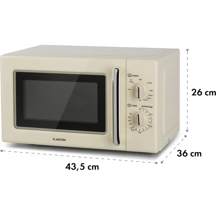 Klarstein Caroline Retro-Design Mikrowelle mit Grill, Standgerät, 20 Liter Garraum, 700 Watt, QuickSelect, creme – Bild 10