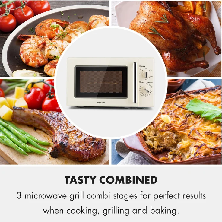 Klarstein Caroline Retro-Design Mikrowelle mit Grill, Standgerät, 20 Liter Garraum, 700 Watt, QuickSelect, creme – Bild 8