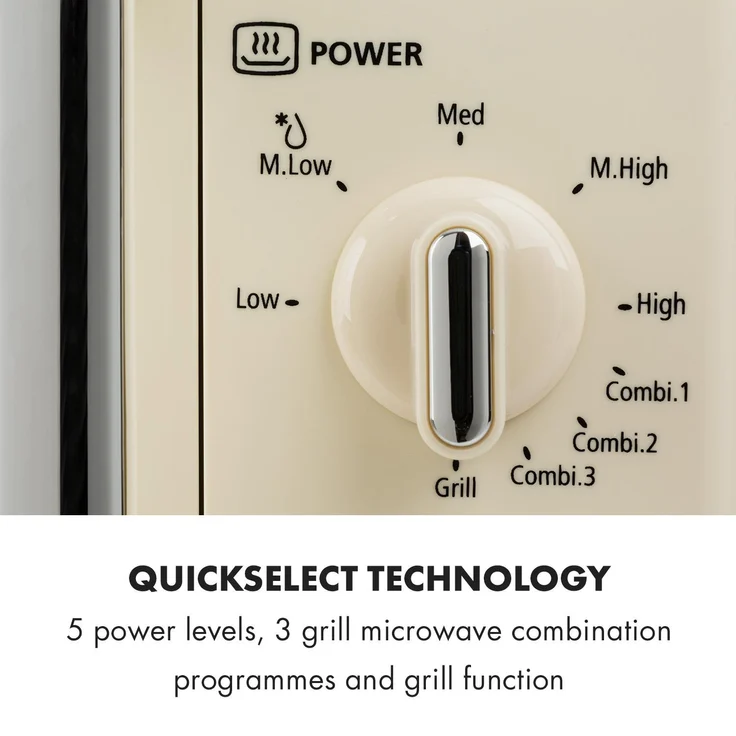 Klarstein Caroline Retro-Design Mikrowelle mit Grill, Standgerät, 20 Liter Garraum, 700 Watt, QuickSelect, creme – Bild 7