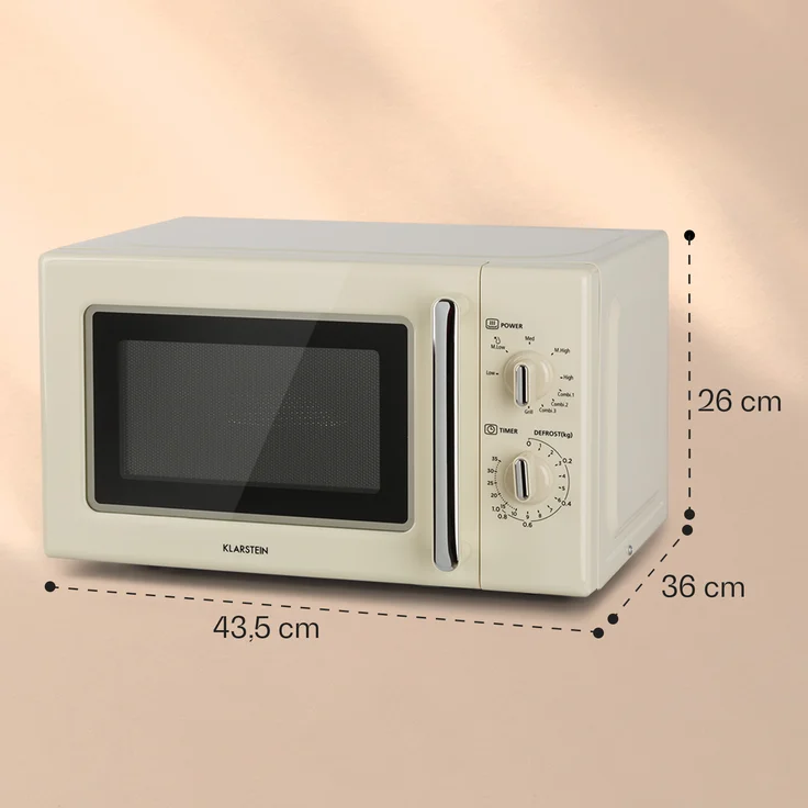 Klarstein Caroline Retro-Design Mikrowelle mit Grill, Standgerät, 20 Liter Garraum, 700 Watt, QuickSelect, creme – Bild 6