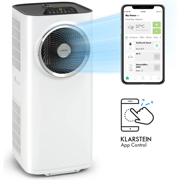 Klarstein Kraftwerk Smart 10K mobile Klimaanlage 10.000 BTU, 2,9 kW App-Steuerung Fernbedienung weiß (10034666)