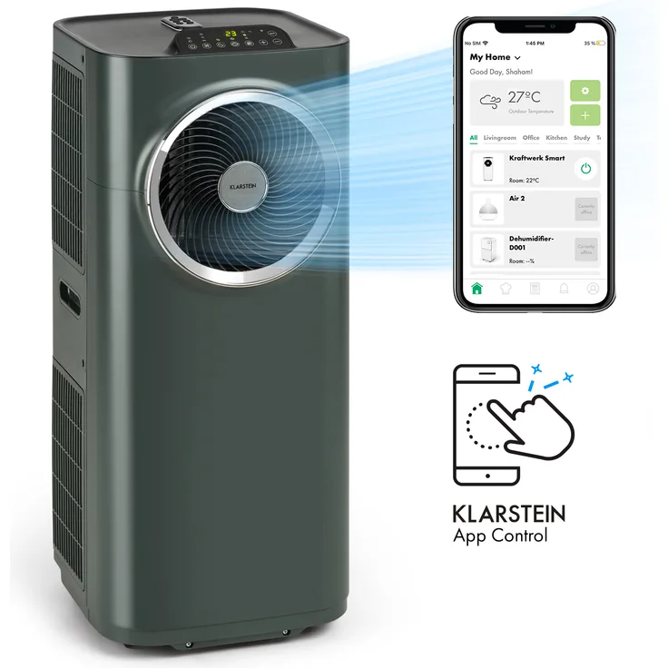 Klarstein Kraftwerk Smart 10K mobile Klimaanlage 10.000 BTU, 2,9 kW App-Steuerung Fernbedienung anthrazit (10034667)