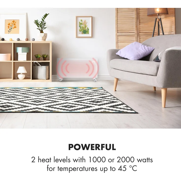 Klarstein Bornholm Konvektions-Heizgerät | 2 Heizstufen: 1000 - 2000 W | LED-Display | Timer | bis 40 m² | Standgerät | Wandgerät Weiß, Konvektor – Bild 2