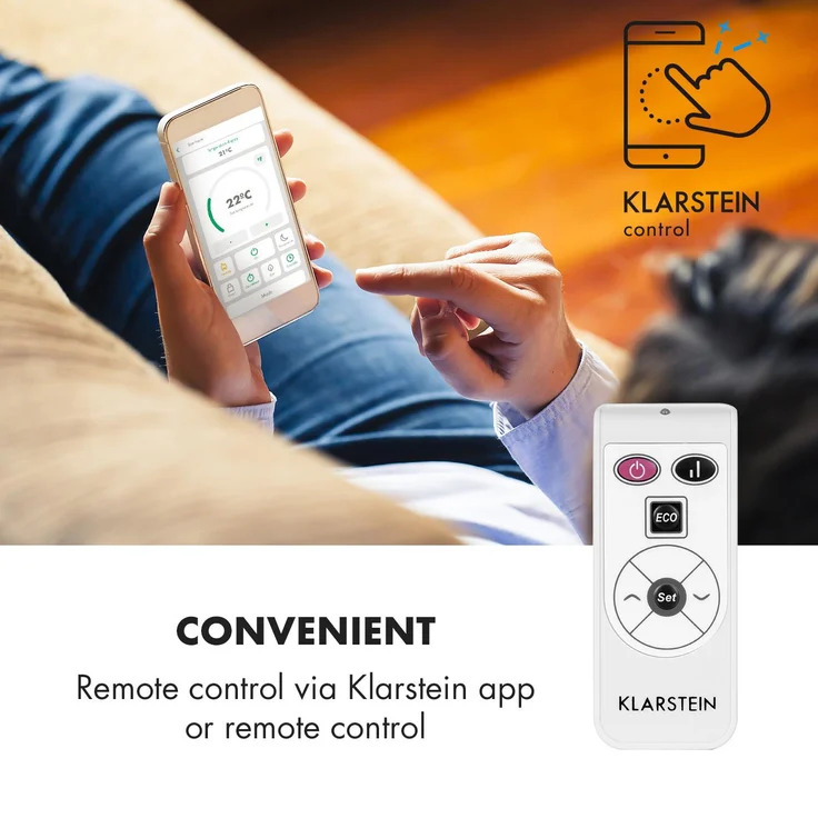 Klarstein Bornholm Smart Konvektions-Heizgerät 2000W WiFi LED-Display Timer IP24 Standgerät Wandinstallation Weiß, Konvektor – Bild 3