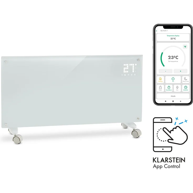 Klarstein Bornholm Smart Konvektions-Heizgerät 2000W WiFi LED-Display Timer IP24 Standgerät Wandinstallation Weiß, Konvektor – Bild 1