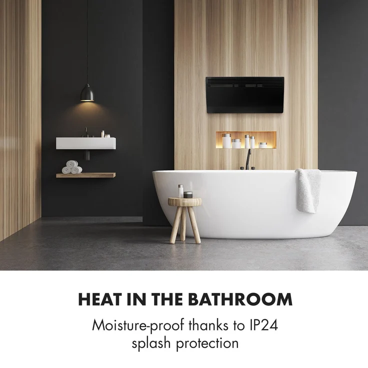 Klarstein Hot Spot Slimcurve Heizgerät 80x40cm 40m² 2000W 5-40°C LED IP24 weiß Schwarz, Konvektor – Bild 4