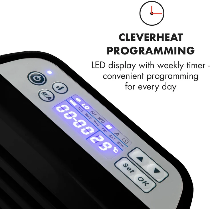 Klarstein Hot Spot Slimcurve Heizgerät 80x40cm 40m² 2000W 5-40°C LED IP24 weiß Schwarz, Konvektor – Bild 5