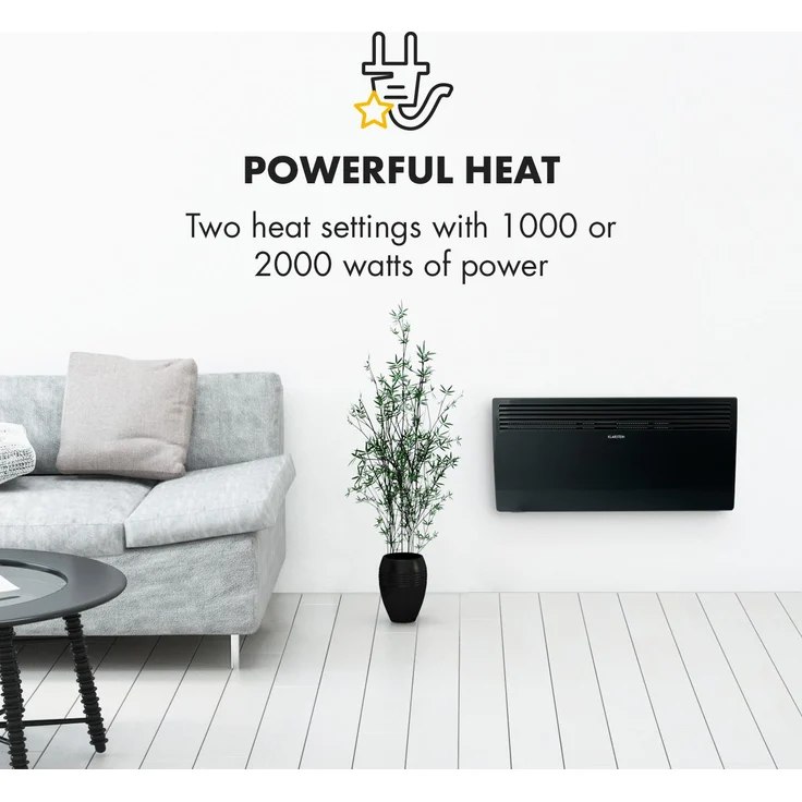 Klarstein Hot Spot Slimcurve Heizgerät 80x40cm 40m² 2000W 5-40°C LED IP24 weiß Schwarz, Konvektor – Bild 2