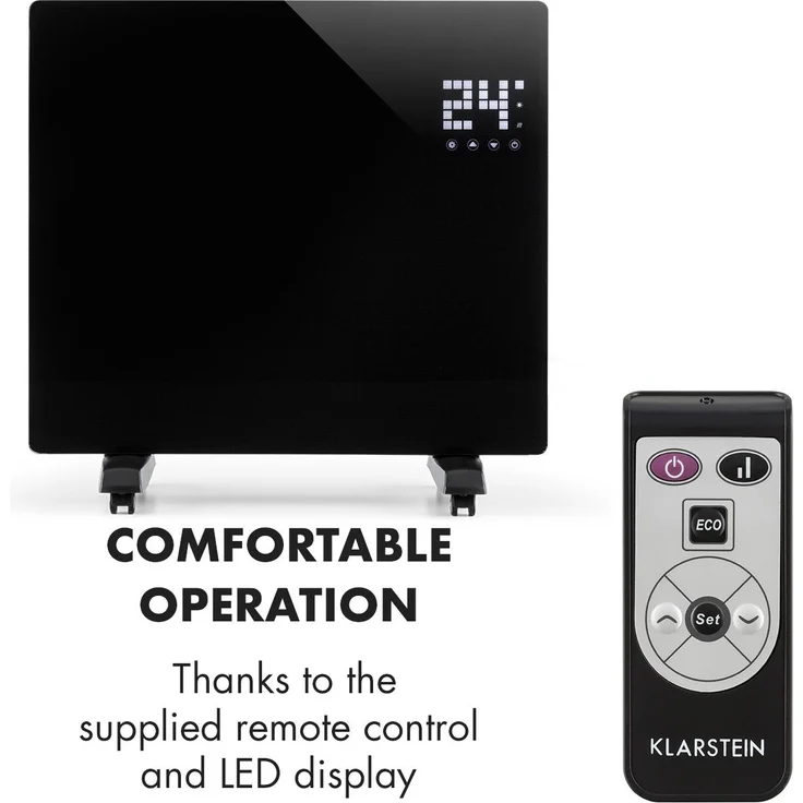 Klarstein Bornholm Single Konvektions-Heizgerät Thermostat Timer | 2 Heizstufen: 500 - 1000 W | bis 25 m² | Standgerät | Wandinstallation Schwarz, Konvektor – Bild 3