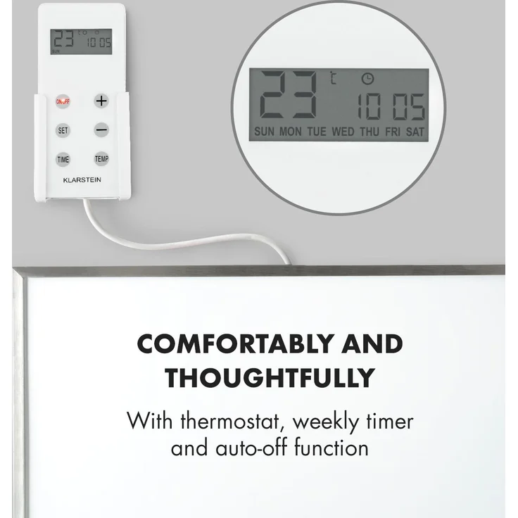 Klarstein Wonderwall 72 Infrarot-Heizung 720W Wochentimer IP24 weiß 60 x 120 cm, Infrarotheizung – Bild 6