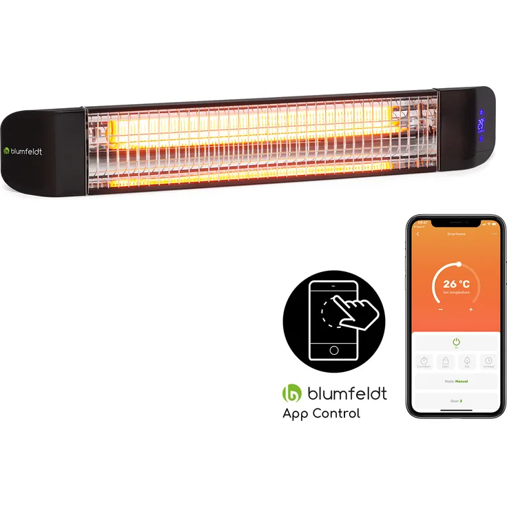 Klarstein Smartwave Infrarot-Heizstrahler Carbonröhre 2400W WiFi Appsteuerung schwarz, Heizstrahler