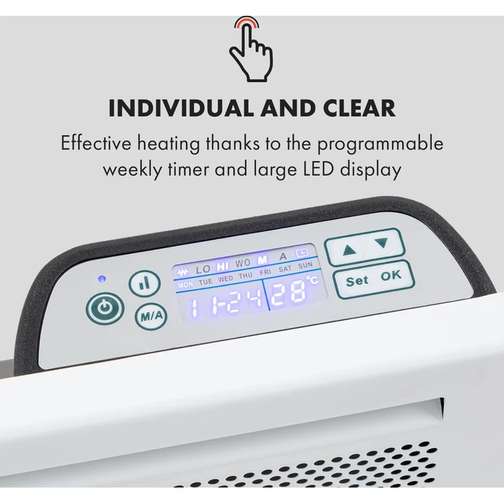 Klarstein Hot Spot Slimcurve Double Wave 2-in-1 Heizgerät 2000W Wochentimer Stahlblech, weiß, Konvektor – Bild 4
