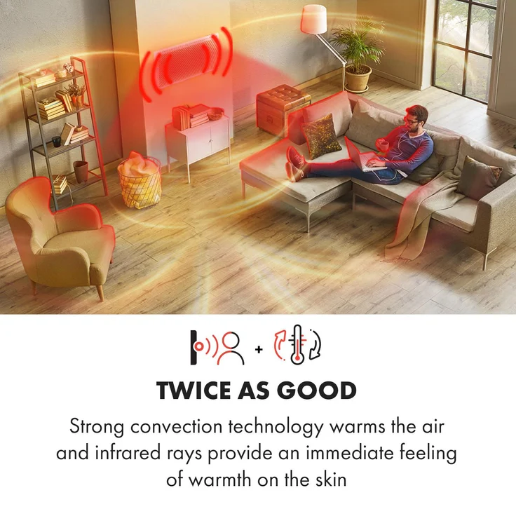 Klarstein Hot Spot Slimcurve Double Wave 2-in-1 Heizgerät 2000W Wochentimer Stahlblech, weiß, Konvektor – Bild 2