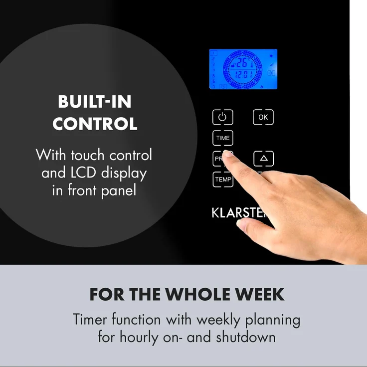 Klarstein Norderney Konvektions-Heizgerät Thermostat Timer 30m² schwarz Schwarz, 2000 W, Konvektor – Bild 4