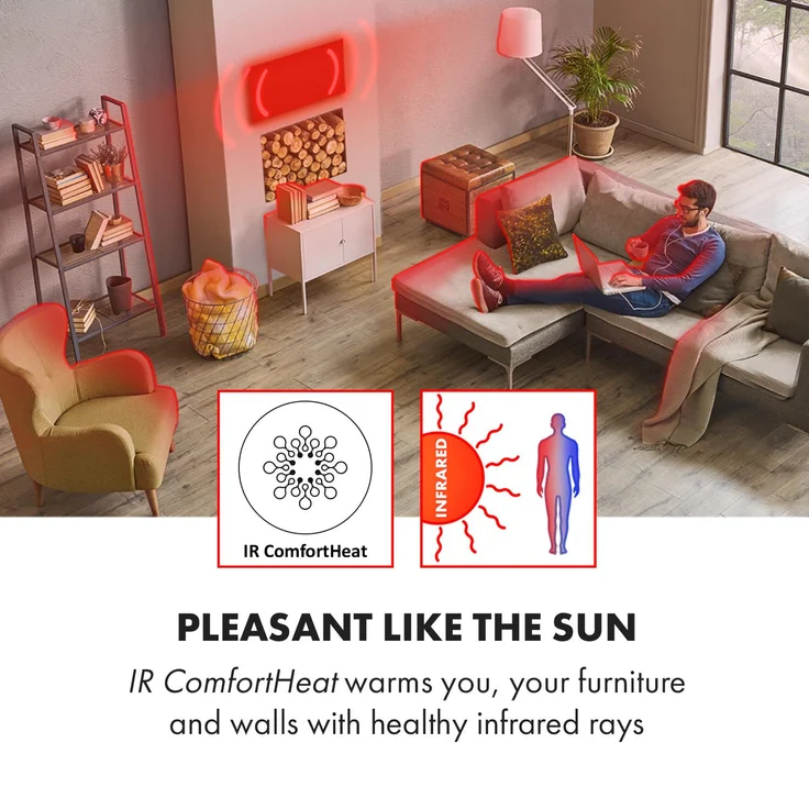 Klarstein HeatPal Marble Blackline Infrarot-Heizung 1300W Wärmespeicher Marmor Aluminium Schwarz, Heizstrahler – Bild 3