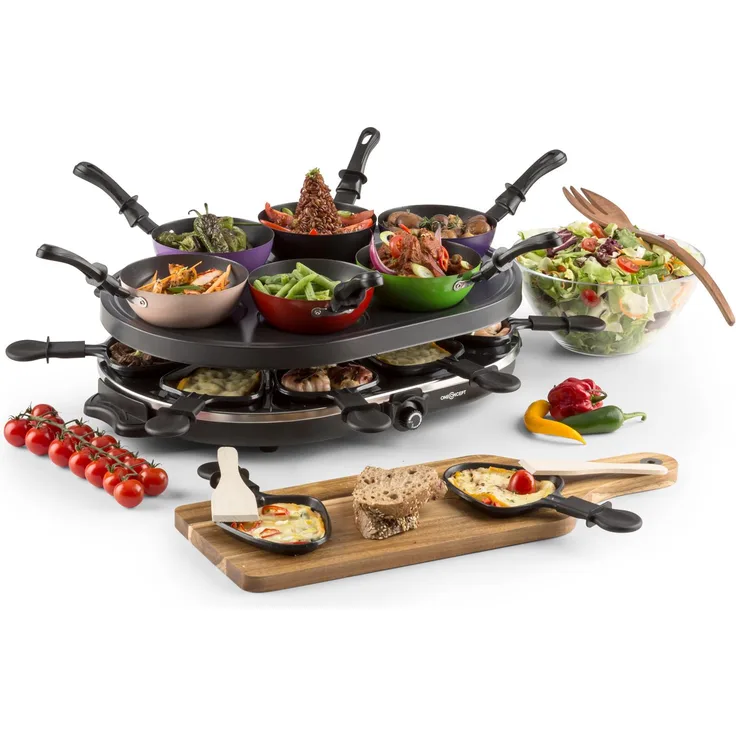 Woklette Tischgrill Raclette Wokset 1200 W 8 Personen Antihaft