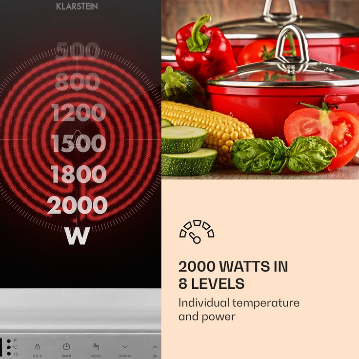 Klarstein MisterCook Kochplatte Infrarot 2000W 90-650°C Abschalttimer silber – Bild 5