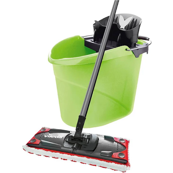 Vileda Ultramat 2in1 Komplett Set, Bodenwischer und Eimer mit PowerPresse, grün – Bild 1