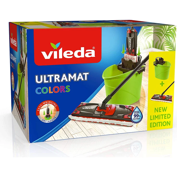 Vileda Ultramat 2in1 Komplett Set, Bodenwischer und Eimer mit PowerPresse, grün – Bild 2