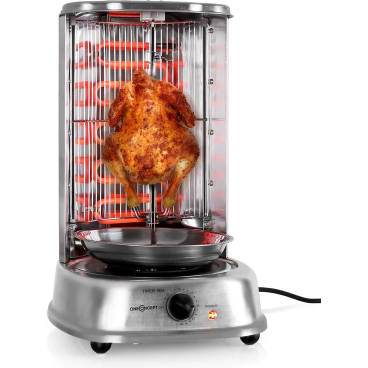 Kebap Master Vertikalgrill 1800W Schwarz inkl. Spieß Set Silber